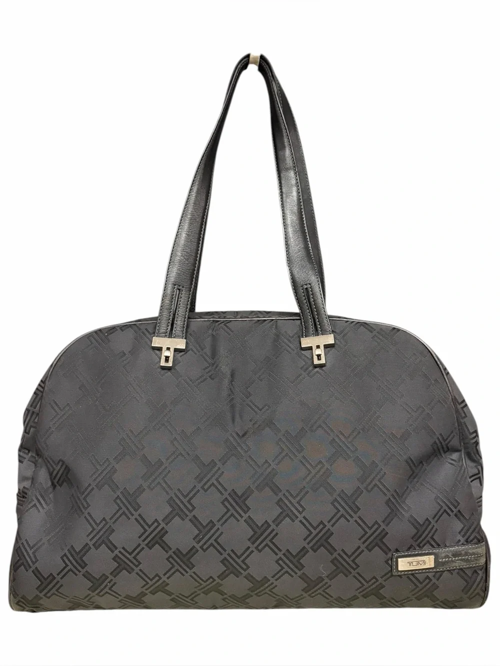TUMI Signature Monogram Laptop Computer Work Tote Bag Black, Leather Trim